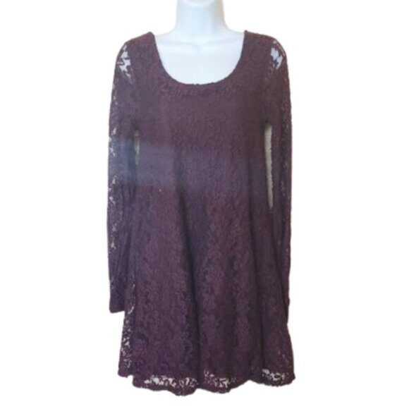Long Sleeve Purple Lace Dress Size Medium - Picture 1 of 8